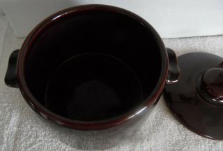 Vintage Brown Glazed Stoneware Bean Pot w/ Lid marked WEST BEND USA 1 Quart VGC 3