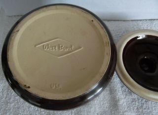 Vintage Brown Glazed Stoneware Bean Pot w/ Lid marked WEST BEND USA 1 Quart VGC 4