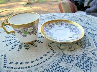 ROYAL CHELSEA bone china FOOTED CUP & SAUCER VIOLETS GOLD ENCRUSTED 393a England 2