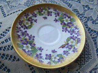ROYAL CHELSEA bone china FOOTED CUP & SAUCER VIOLETS GOLD ENCRUSTED 393a England 3