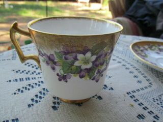 ROYAL CHELSEA bone china FOOTED CUP & SAUCER VIOLETS GOLD ENCRUSTED 393a England 5