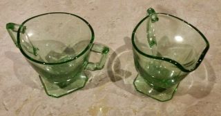 Vintage Green Depression Glass Open Sugar And Creamer