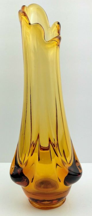 Vintage Viking Art Glass Vase Epic Drape Pattern Amber In Color Aprox.  10  Tall