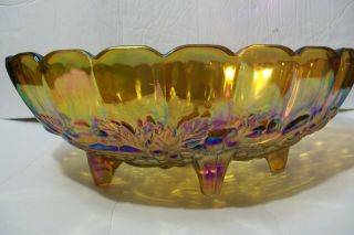 Vintage Indiana Carnival Glass Harvest Grapes Footed Fruit Bowl Large Oval Gold