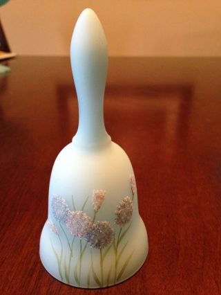 Vintage Blue Milk Glass Bell,  Hand Painted & Signed