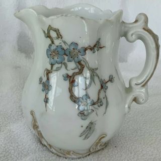 Haviland & Co Limoges White With Blue Flowers Gold Trim Creamer