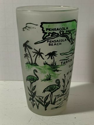 Vintage State of Florida Souvenir Frosted Water Glass Juice Tumbler Map Flamingo 2