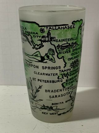 Vintage State of Florida Souvenir Frosted Water Glass Juice Tumbler Map Flamingo 3