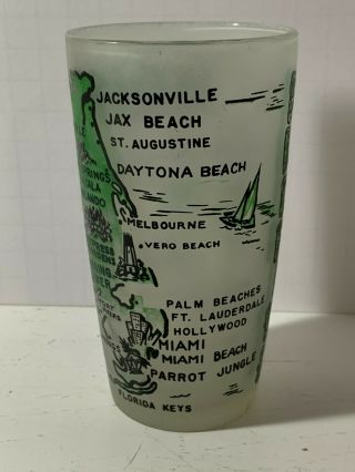 Vintage State of Florida Souvenir Frosted Water Glass Juice Tumbler Map Flamingo 4