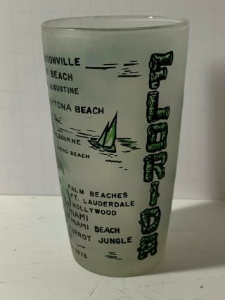 Vintage State of Florida Souvenir Frosted Water Glass Juice Tumbler Map Flamingo 5