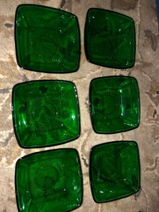 Set Of 6 Emerald Green Dessert Square Dishes 4 3/4” Vintage