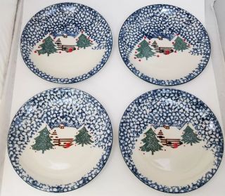 Folk Craft Cabin In The Snow Dinner Plates Set Of 4 Tienshan 10.  25 " Dish Mirco