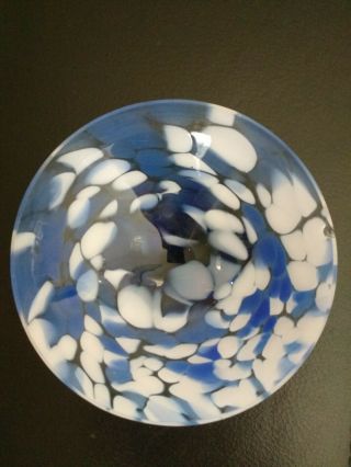 Vintage Art Glass - Blue & White Mottled Bowl.  Base Feet.
