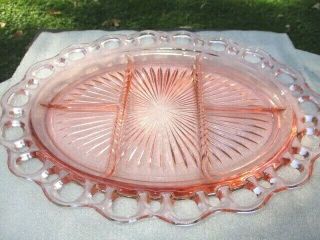 Pink Depression Glass Old Colony Open Lace 5 Part Cheese Cracker Plate Tray