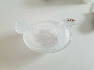 Vintage Hen On Nest Clear Glass Chicken Candy Dish Beaded Edge