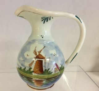 Delft Pitcher Creamer Hand Painted W Windmill Vintage Holland 4.  5 " H