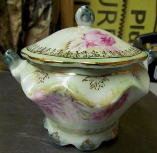 Perfect Nippon Hand Painted Sugar Bowl Pink Roses & Gold Trim With Lid