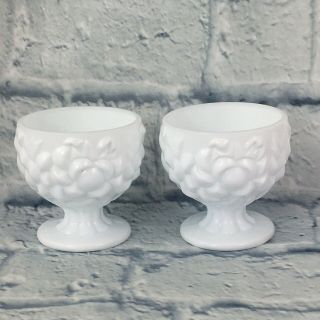 Vintage Pair White Milk Glass Candle Holders Raised Floral Design