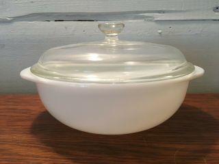 Vintage Pyrex 023 White Round Casserole Dish With Clear Glass Lid 1 1/2 Qt