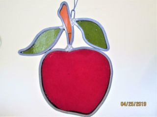 Vintage Stained Glass Red Apple Fruit Sun Catcher