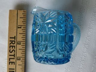 Eapg Pressed Glass Pitcher Blue Tiny/little/small 3 Inches