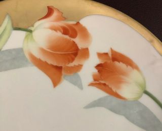 Antique P T Bavaria Germany Hand Painted Gold Floral Plate TULIPS Tab Cake 2