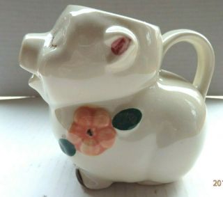 Vintage Shawnee Pottery Smiley Pig Creamer Pitcher With Peach/ Pink Flower Usa