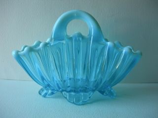 Antique George Davidson Blue Pearline Glass Basket Posy Vase