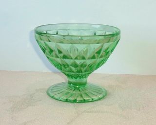 Jeannette Glass Windsor Green Footed Sherbet Bowl Champagne Uranium Depression