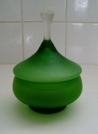 Vintage Green Frosted/satin Glass 5 1/2 " Candy Dish With Tapering Handle - Vgc