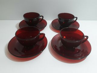 Ruby Red Teacup And Saucer Set Of 4
