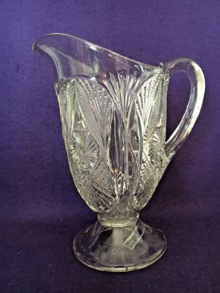 Eapg Antique Pattern Glass Feathered Ovals Pitcher Cambridge 2579