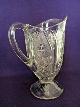 EAPG Antique Pattern Glass FEATHERED OVALS PITCHER Cambridge 2579 3