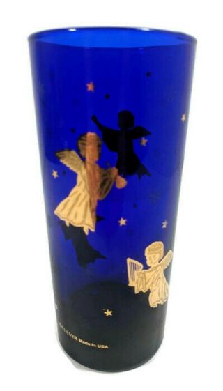 Vintage Culver Cobalt Blue Tall Drinking Glass Gold Angel 4 Available