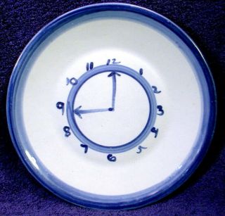 Vintage M.  A.  Hadley Dinner 9 " Plate Country Scene Clock Stoneware Blue Pottery