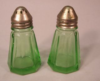 Antique Green Glass Anchor Hocking Salt & Pepper Shaker Pair