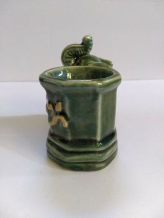 Vintage Elephant Ceramic Planter Green Glaze Trunk Up Good Luck Flower Design 4