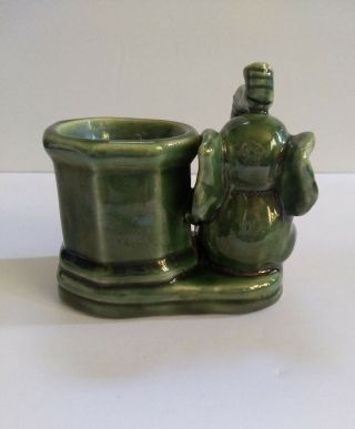 Vintage Elephant Ceramic Planter Green Glaze Trunk Up Good Luck Flower Design 5