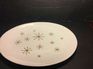 Royal China Star Glow Oval Platter Mid - Century Atomic Starburst Gold Snowflakes