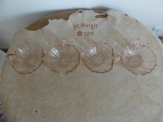 Set Of 4 Pink Depression Glass Oyster And Pearl Heart Shaped Bonbon - Nut Dish