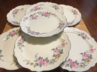 Set Of 6 Vintage Homer Lauglin Virginia Rose Dinner Plate Usa