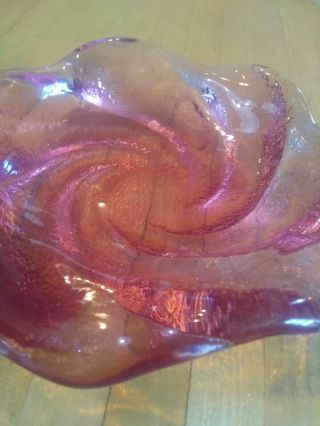 Vintage Fenton Pink Freeflow Flower Shaped Swirl Glass Ash Tray 5 1/2 " Across