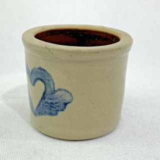 Mini Beaumont Brothers Pottery Crock Blue Salt Glaze Heart Stencil 2