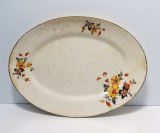 Antique Ceramic Serving Platter With Floral Pattern 11 1/2 "