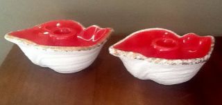 Vintage Christmas Red & White & Gold Candle Holders 1950 