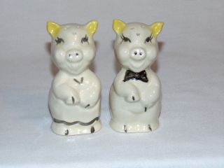 Vintage American Bisque Pottery Porky Pig Piggy Salt Pepper Shakers