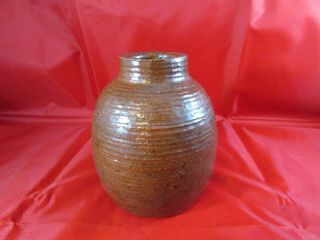 Antique Vintage Redware Earthenware Pottery Vase 4 3/4 X 4 Brown