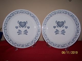 Set Of 2 Corelle Blue Hearts 10 1/4 " Dinner Plates (sponged Heart)