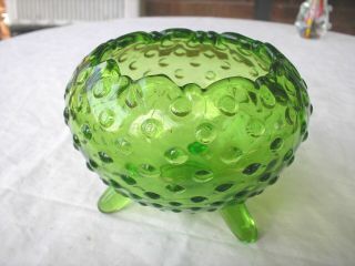 Fenton Green Hobnail Round Cuffed Shaped Vase 3 Footed Bowl Candy Dish