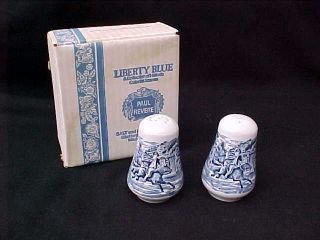 Liberty Blue Staffordshire England Salt & Pepper Shaker Paul Revere